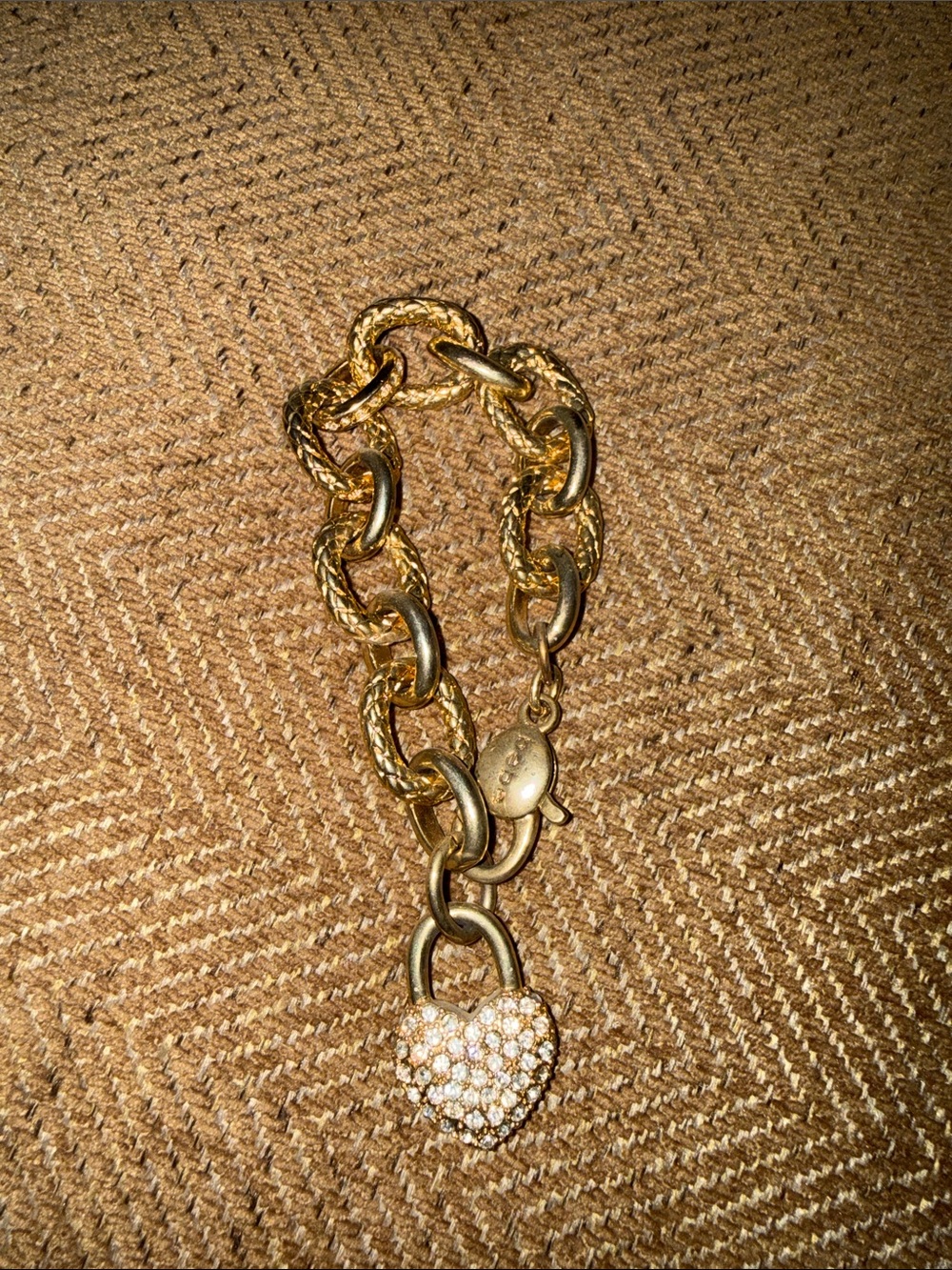 bebe Gold-Tone Chunky Link Bracelet with Pave Heart Padlock